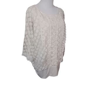 Alfani Top Blouse Stretchy Plus 2X Cream Lacey Blousy Cottage Boho Career Travel